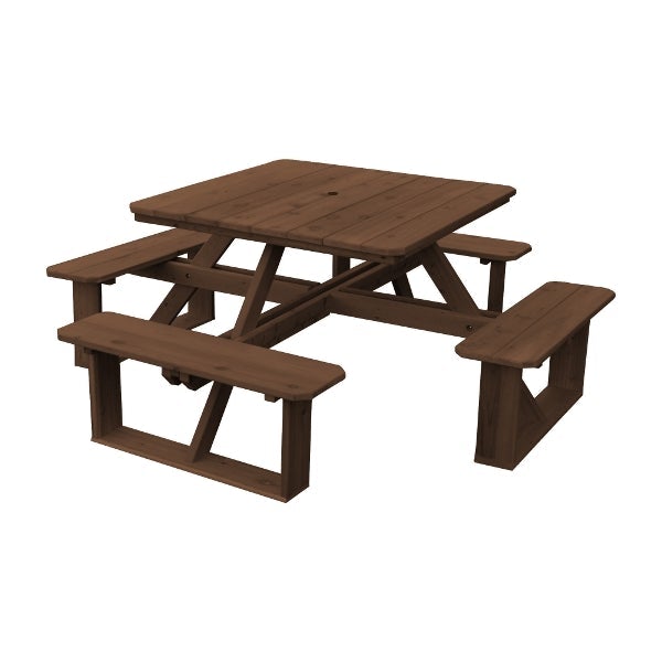 Western Red Cedar Square Walk-In Table Picnic Table Mushroom Stain / Include Standard Size Umbrella Hole
