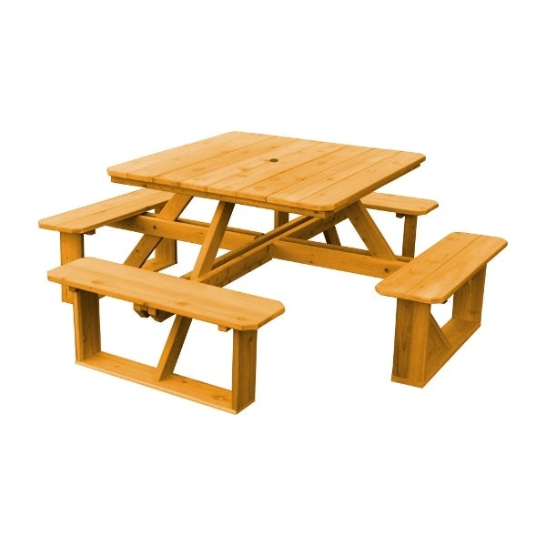 Western Red Cedar Square Walk-In Table Picnic Table Natural Stain / Include Standard Size Umbrella Hole