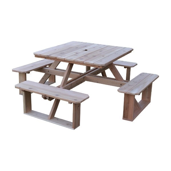 Western Red Cedar Square Walk-In Table Picnic Table Unfinished / Include Standard Size Umbrella Hole