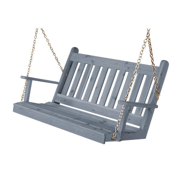 Western Red Cedar Traditional English Porch Swing Porch Swing 4ft / Include Stainless Steel Swing Hangers / Gray Stain
