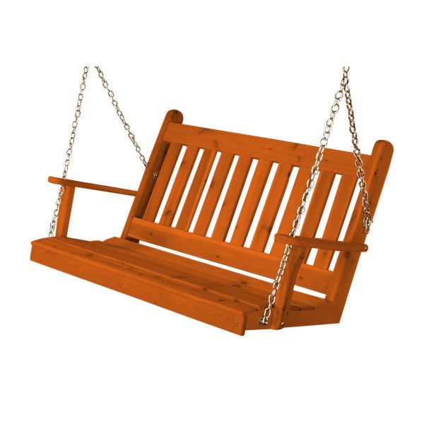 Western Red Cedar Traditional English Porch Swing Porch Swing 4ft / Include Stainless Steel Swing Hangers / Redwood Stain