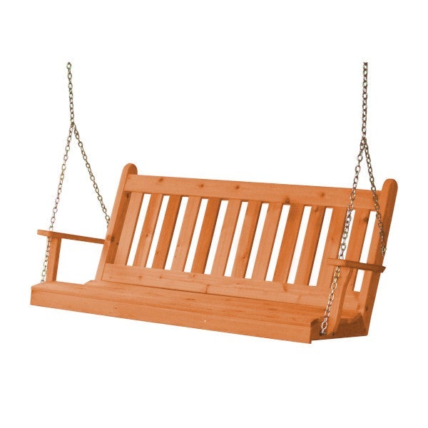 Western Red Cedar Traditional English Porch Swing Porch Swing 5ft / Include Stainless Steel Swing Hangers / Cedar Stain