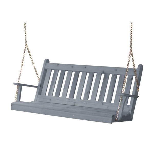 Western Red Cedar Traditional English Porch Swing Porch Swing 5ft / Include Stainless Steel Swing Hangers / Gray Stain
