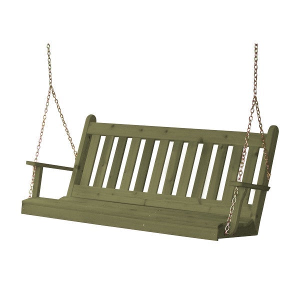 Western Red Cedar Traditional English Porch Swing Porch Swing 5ft / Include Stainless Steel Swing Hangers / Linden Leaf Stain