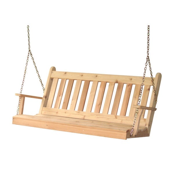 Western Red Cedar Traditional English Porch Swing Porch Swing 5ft / Include Stainless Steel Swing Hangers / Unfinished