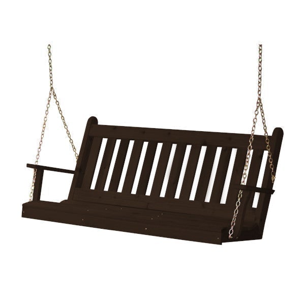 Western Red Cedar Traditional English Porch Swing Porch Swing 5ft / Include Stainless Steel Swing Hangers / Walnut Stain