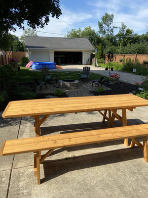 Western Red Cedar Traditional Picnic Table with 2 Benches - The Charming Bench Company