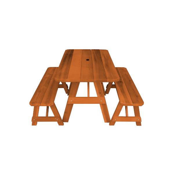 Western Red Cedar Traditional Picnic Table with 2 Benches Picnic Table 4ft / Cedar Stain / include Umbrella Hole