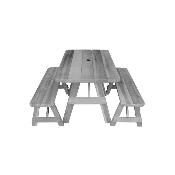 Western Red Cedar Traditional Picnic Table with 2 Benches Picnic Table 4ft / Gray Stain / Include Standard Size Umbrella Hole