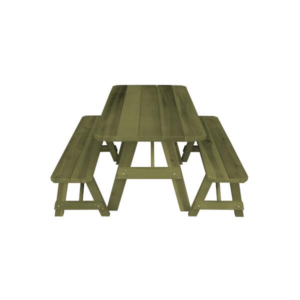 Western Red Cedar Traditional Picnic Table with 2 Benches Picnic Table 4ft / Linden Leaf Stain / Without Umbrella Hole