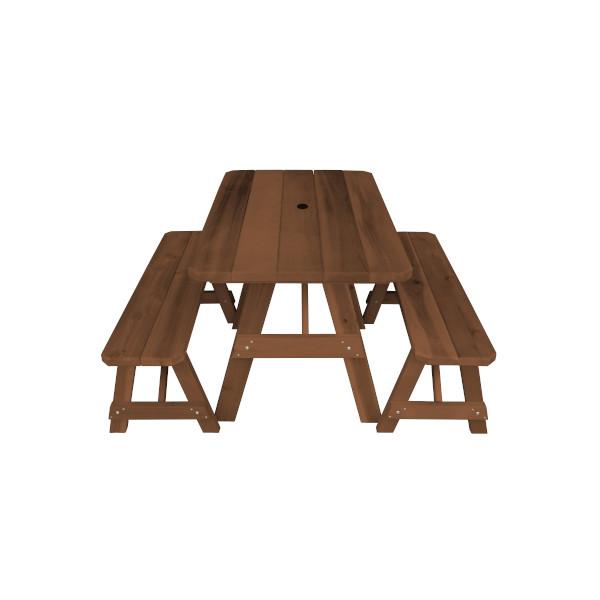 Western Red Cedar Traditional Picnic Table with 2 Benches Picnic Table 4ft / Mushroom Stain / Include Standard Size Umbrella Hole