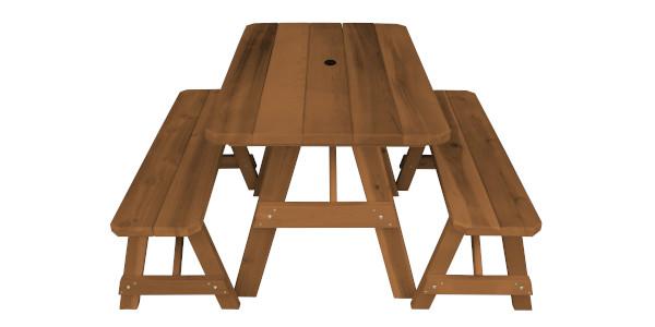 Western Red Cedar Traditional Picnic Table with 2 Benches Picnic Table 4ft / Oak Stain / Include Standard Size Umbrella Hole