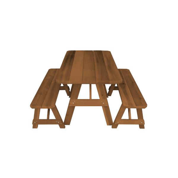 Western Red Cedar Traditional Picnic Table with 2 Benches Picnic Table 4ft / Oak Stain / Without Umbrella Hole