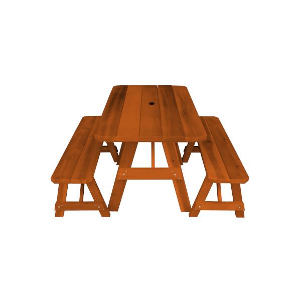 Western Red Cedar Traditional Picnic Table with 2 Benches Picnic Table 4ft / Redwood Stain / Include Standard Size Umbrella Hole