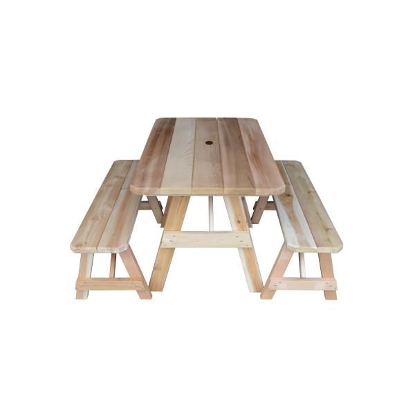 Western Red Cedar Traditional Picnic Table with 2 Benches Picnic Table 4ft / Unfinished / Include Standard Size Umbrella Hole