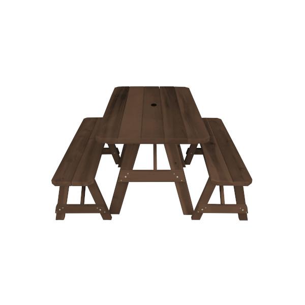 Western Red Cedar Traditional Picnic Table with 2 Benches Picnic Table 4ft / Walnut Stain / Include Standard Size Umbrella Hole