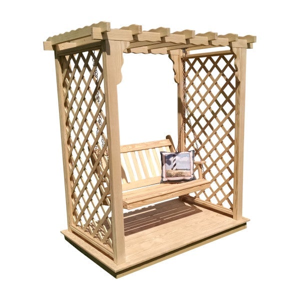 Yellow Pine Covington Arbor with Deck &amp; Swing Porch Swing 5ft / Unfinished