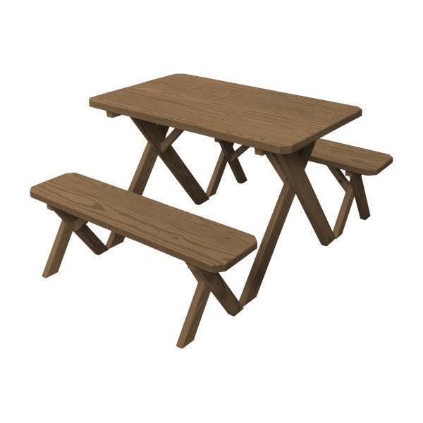 Yellow Pine Cross Legged Picnic Table with 2 Benches Picnic Table