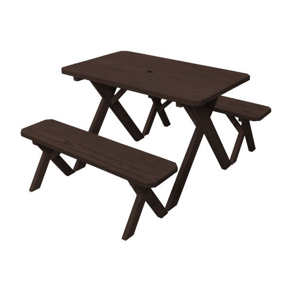 Yellow Pine Cross Legged Picnic Table with 2 Benches Picnic Table 4ft / Walnut Stain / Include Standard Size Umbrella Hole