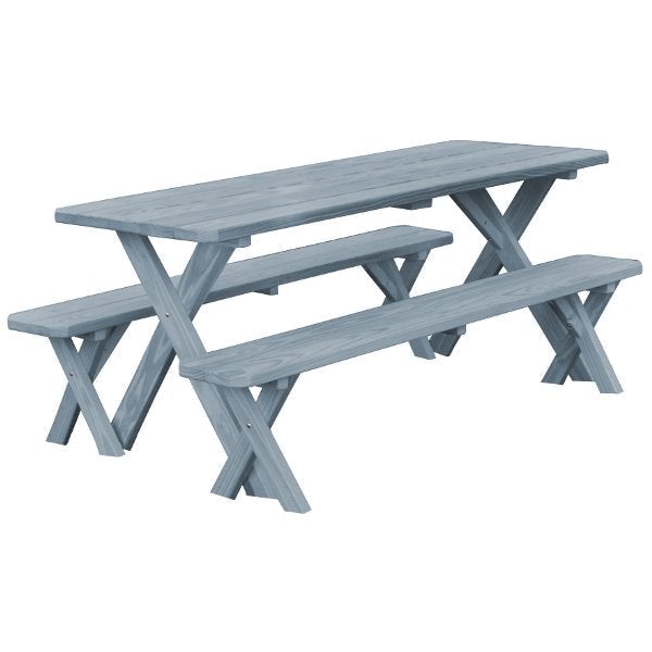 Yellow Pine Cross Legged Picnic Table with 2 Benches Size 6ft, 8ft Picnic Table 6ft / Gray Stain / Without Umbrella Hole