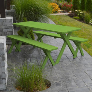 Yellow Pine Cross Legged Picnic Table with 2 Benches Size 6ft, 8ft Picnic Table 6ft / Lime Green Paint / Without Umbrella Hole
