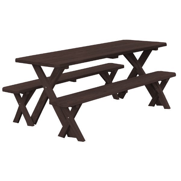 Yellow Pine Cross Legged Picnic Table with 2 Benches Size 6ft, 8ft Picnic Table 6ft / Walnut Stain / Without Umbrella Hole