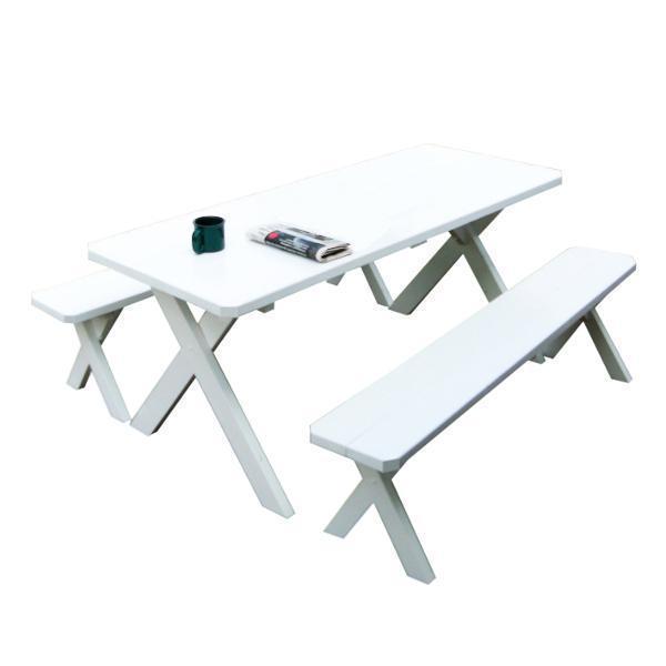 Yellow Pine Cross Legged Picnic Table with 2 Benches Size 6ft, 8ft Picnic Table 6ft / White Paint / Without Umbrella Hole