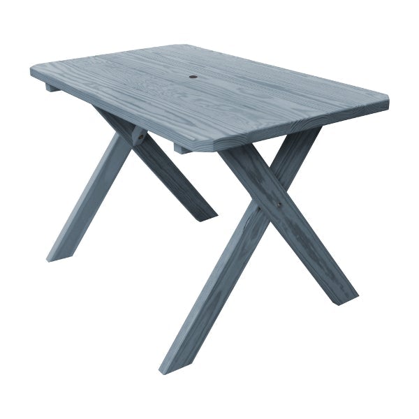 Yellow Pine Crossleg Table Only Outdoor Tables 4ft / Gray Stain / Include Standard Size Umbrella Hole