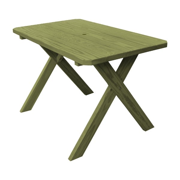 Yellow Pine Crossleg Table Only Outdoor Tables 4ft / Linden Leaf Stain / Include Standard Size Umbrella Hole