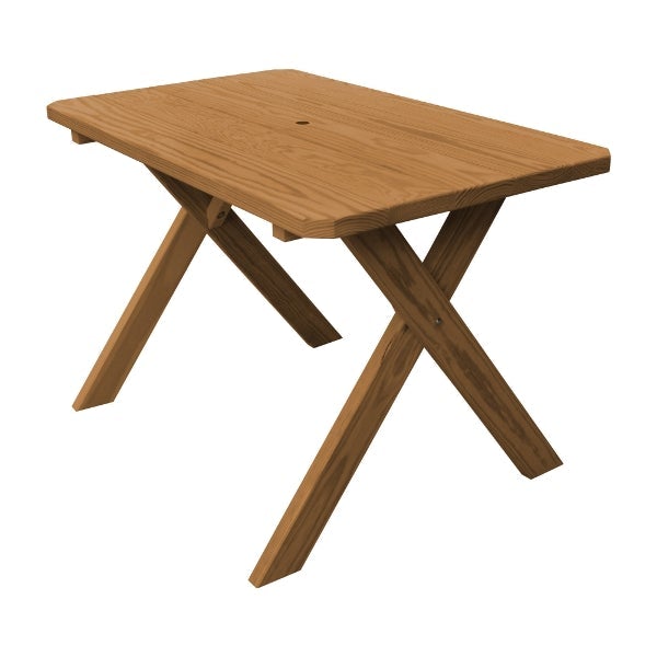 Yellow Pine Crossleg Table Only Outdoor Tables 4ft / Oak Stain / Include Standard Size Umbrella Hole