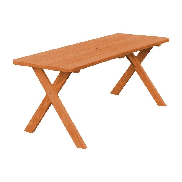Yellow Pine Crossleg Table - Size 6ft &amp; 8ft Outdoor Tables 6ft / Cedar Stain / Include Standard Size Umbrella Hole