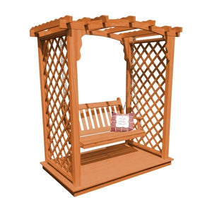 Yellow Pine Jamesport Arbor with Deck & Swing Porch Swing 5ft / Cedar Stain