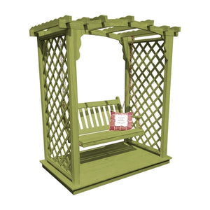 Yellow Pine Jamesport Arbor with Deck & Swing Porch Swing 5ft / Linden Leaf Stain