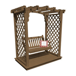 Yellow Pine Jamesport Arbor with Deck & Swing Porch Swing 5ft / Mushroom Stain