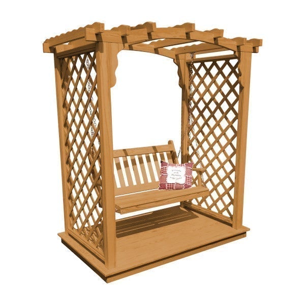 Yellow Pine Jamesport Arbor with Deck &amp; Swing Porch Swing 5ft / Oak Stain