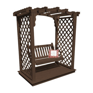 Yellow Pine Jamesport Arbor with Deck & Swing Porch Swing 5ft / Walnut Stain