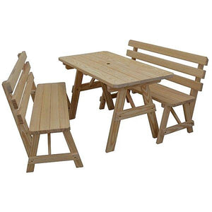 Yellow Pine Picnic Table with 2 Backed Benches - The Charming Bench Company