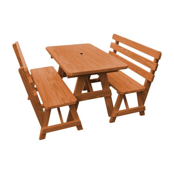Yellow Pine Picnic Table with 2 Backed Benches Picnic Table
