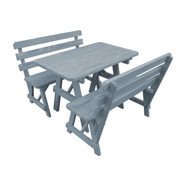 Yellow Pine Picnic Table with 2 Backed Benches Picnic Table 4ft / Gray Stain / Without Umbrella Hole