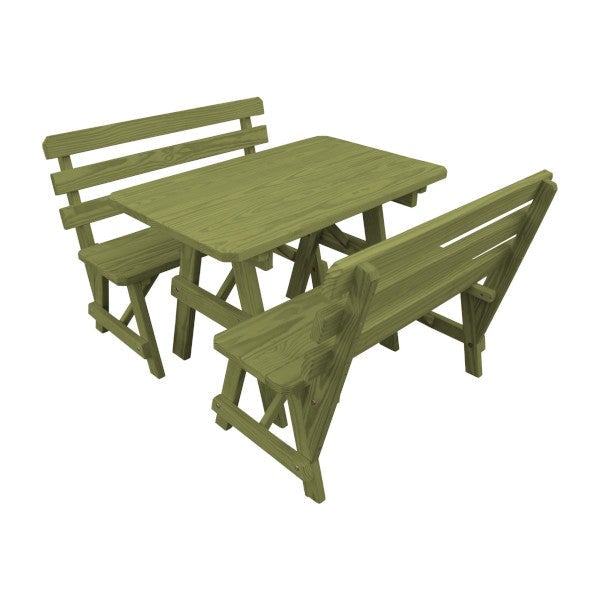 Yellow Pine Picnic Table with 2 Backed Benches Picnic Table 4ft / Linden Leaf Stain / Without Umbrella Hole