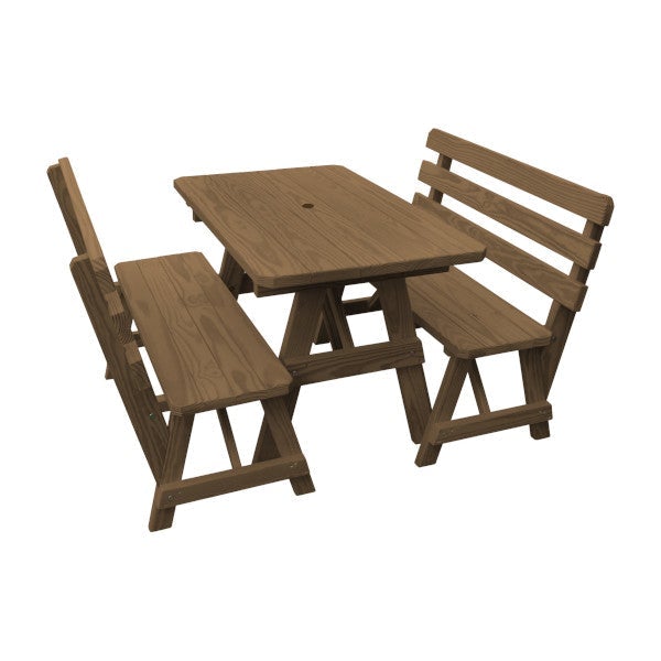 Yellow Pine Picnic Table with 2 Backed Benches Picnic Table 4ft / Mushroom Stain / Include Standard Size Umbrella Hole