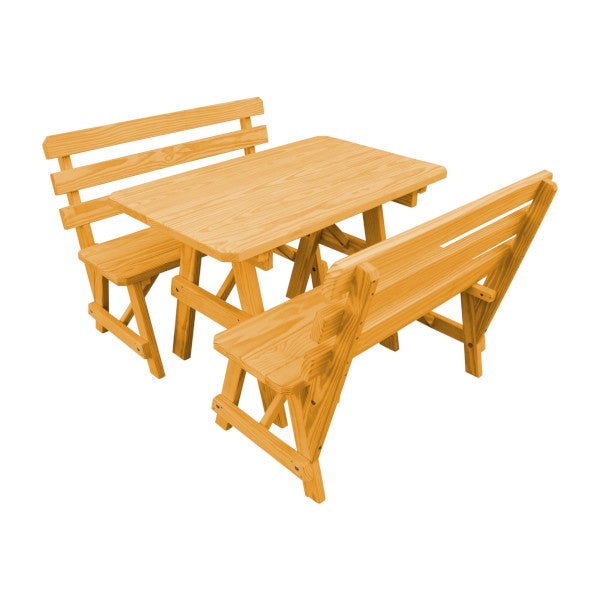 Yellow Pine Picnic Table with 2 Backed Benches Picnic Table 4ft / Natural Stain / Without Umbrella Hole