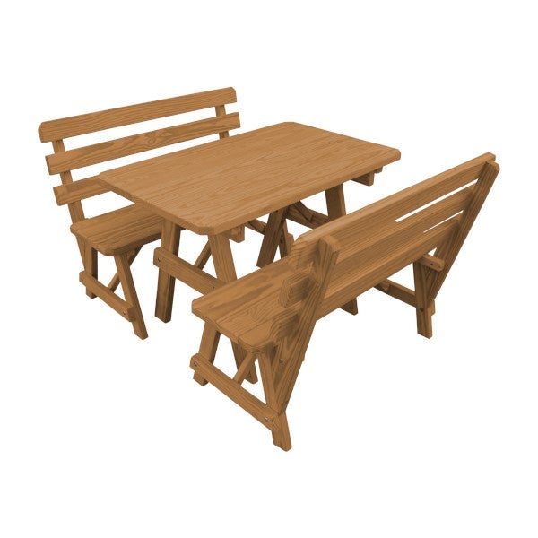 Yellow Pine Picnic Table with 2 Backed Benches Picnic Table 4ft / Oak Stain / Without Umbrella Hole
