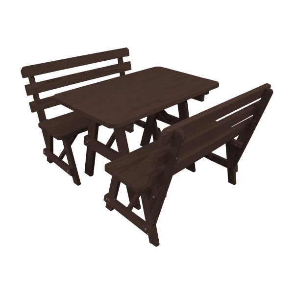 Yellow Pine Picnic Table with 2 Backed Benches Picnic Table 4ft / Walnut Stain / Without Umbrella Hole