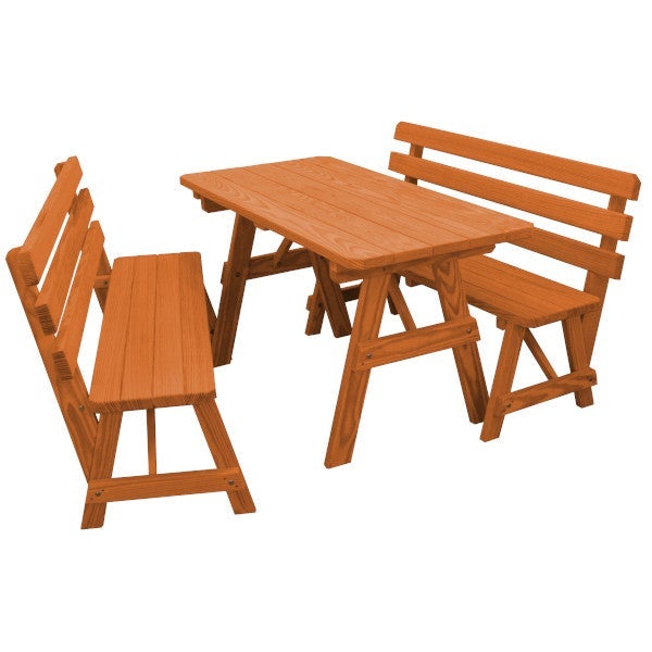 Yellow Pine Picnic Table with 2 Backed Benches Picnic Table 5ft / Cedar Stain / Without Umbrella Hole
