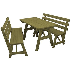 Yellow Pine Picnic Table with 2 Backed Benches - The Charming Bench Company