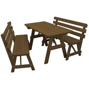Yellow Pine Picnic Table with 2 Backed Benches - The Charming Bench Company