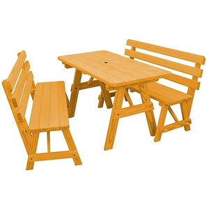 Yellow Pine Picnic Table with 2 Backed Benches - The Charming Bench Company