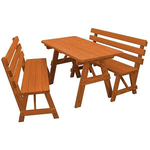 Yellow Pine Picnic Table with 2 Backed Benches - The Charming Bench Company