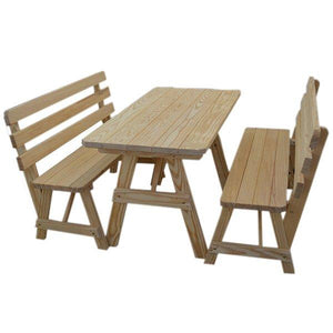 Yellow Pine Picnic Table with 2 Backed Benches - The Charming Bench Company